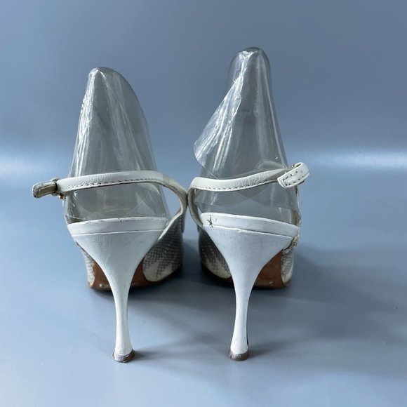 Dolce & Gabbana Women's High Heel Embossed Slingback Peep Toe Sandals, 37.5 - Picture 6 of 12